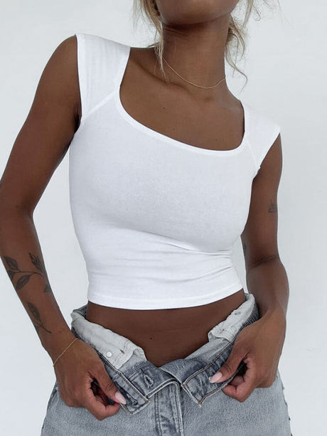 Liber Women's Summer Y2K Solid Color Square Neck Sleeveless Tank Top