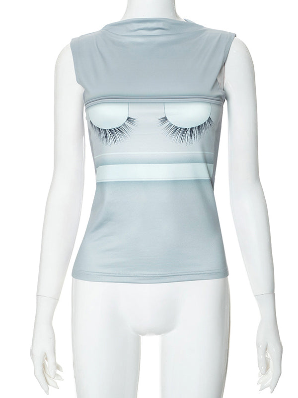 Liber Women's Summer Y2K Printed Tight Sleeveless T-shirt