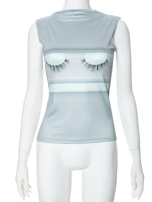 Liber Women's Summer Y2K Printed Tight Sleeveless T-shirt