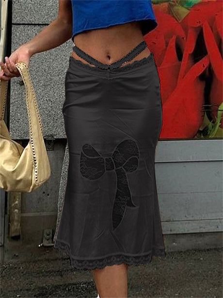 Liber Women's Summer Lace Cutout Low Waist  Skirt