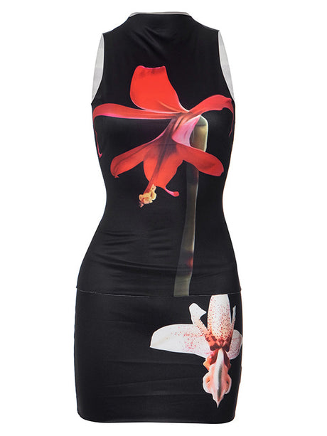 Liber Women's Summer Y2K FlowerPrinted Sleeveless Mini Dresses