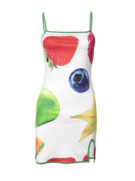 Liber Women's Summer Y2K Fruit Printed Strapped Short Dresses