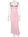 Liber SS Women's Urban Outdoor Stitching Square Neck Suspender Maxi Dress