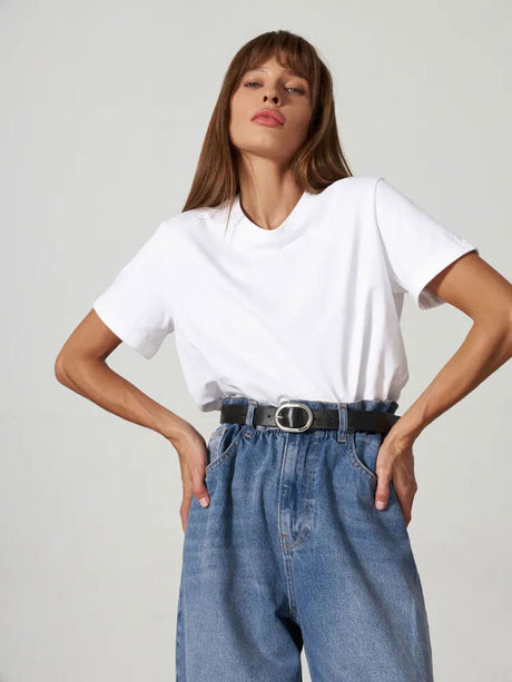 Liber summer women's daily casual solid color round neck short sleeve loose T-shirt