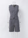 Liber Summer Women's Daily Casual Solid Color V-Neck Sleeveless 2-piece Sets