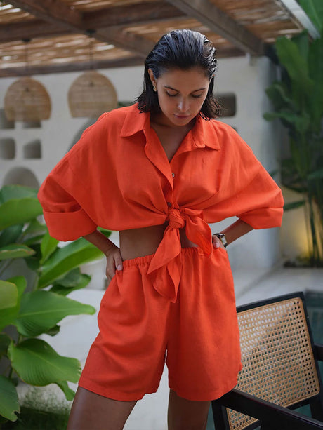 Liber summer women's daily casual solid color turn-up collar 2-piece Sets