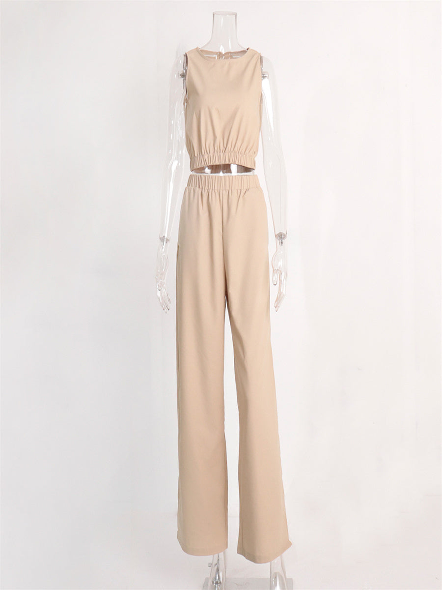 Liber summer women's daily casual solid color round neck loose 2-piece Sets