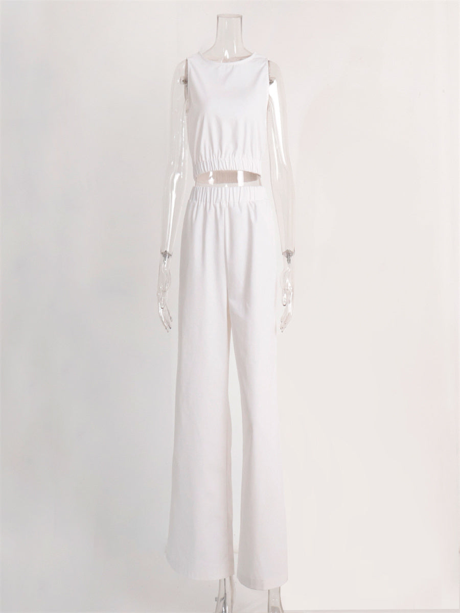 Liber summer women's daily casual solid color round neck loose 2-piece Sets