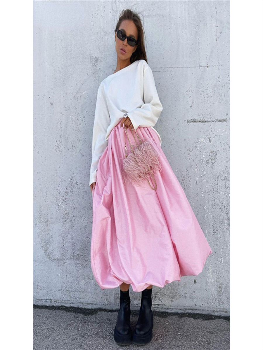 Liber Summer Women's Daily Casual Solid Color A-Line Skirt