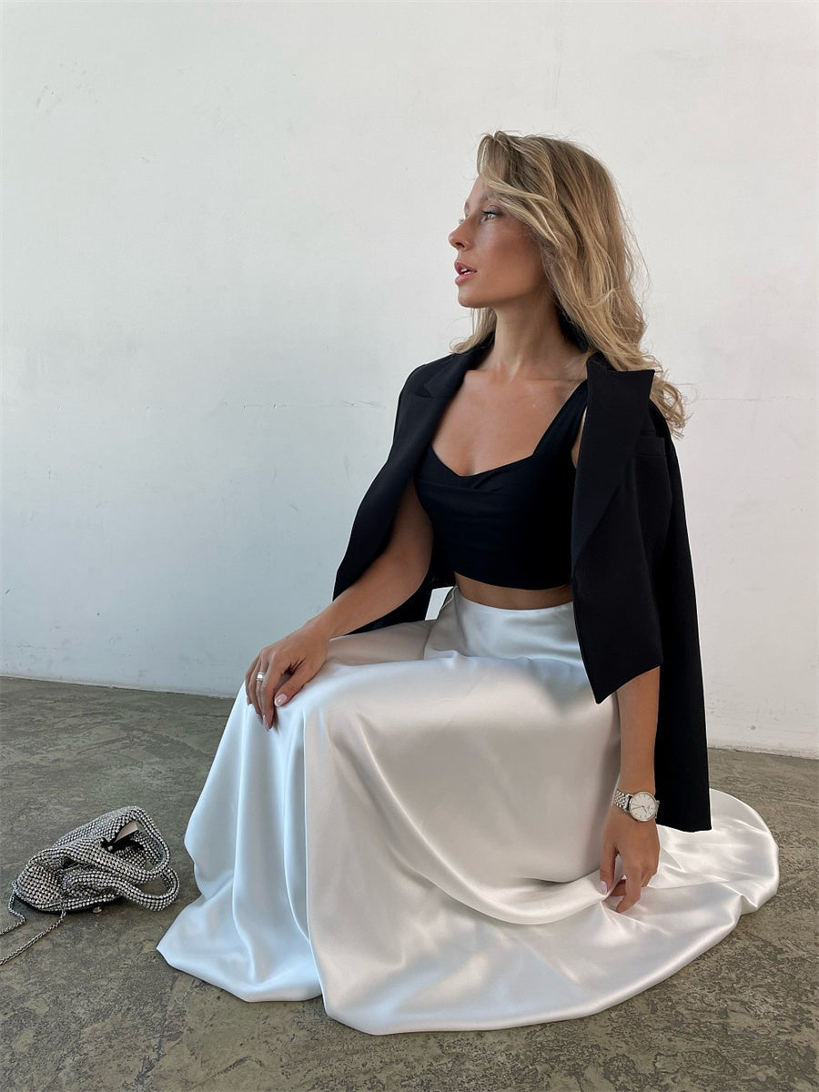 Liber Summer Women's Daily Casual Solid Color A-Line Skirt