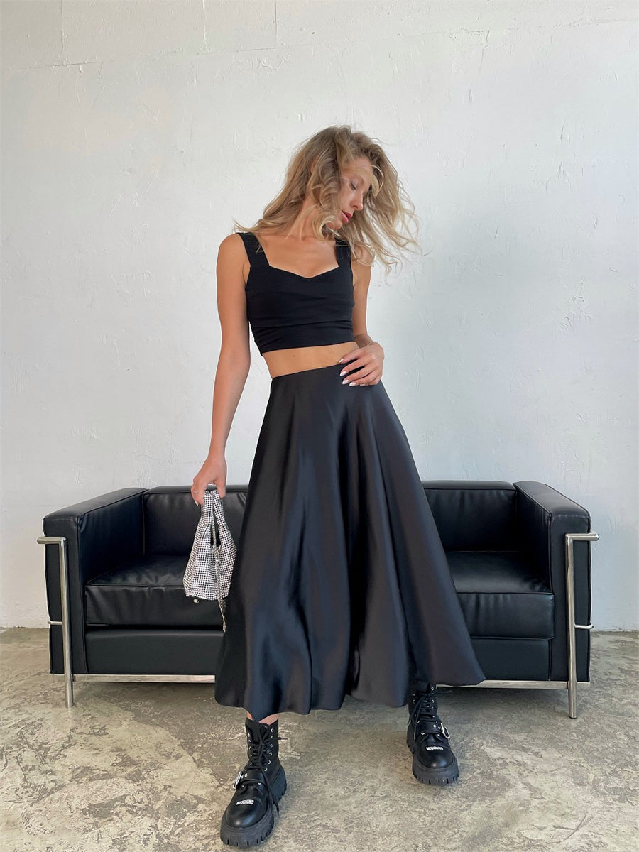 Liber Summer Women's Daily Casual Solid Color A-Line Skirt