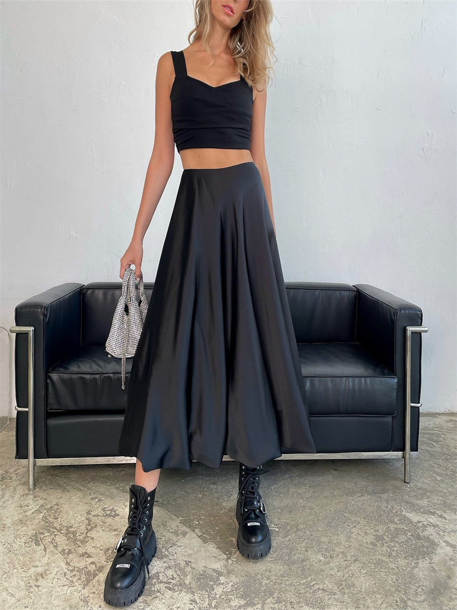 Liber Summer Women's Daily Casual Solid Color A-Line Skirt