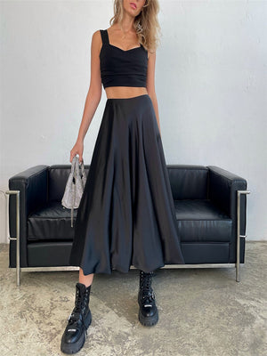 Liber Summer Women's Daily Casual Solid Color A-Line Skirt