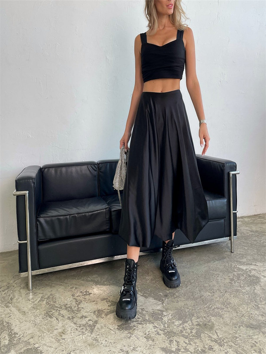 Liber Summer Women's Daily Casual Solid Color A-Line Skirt