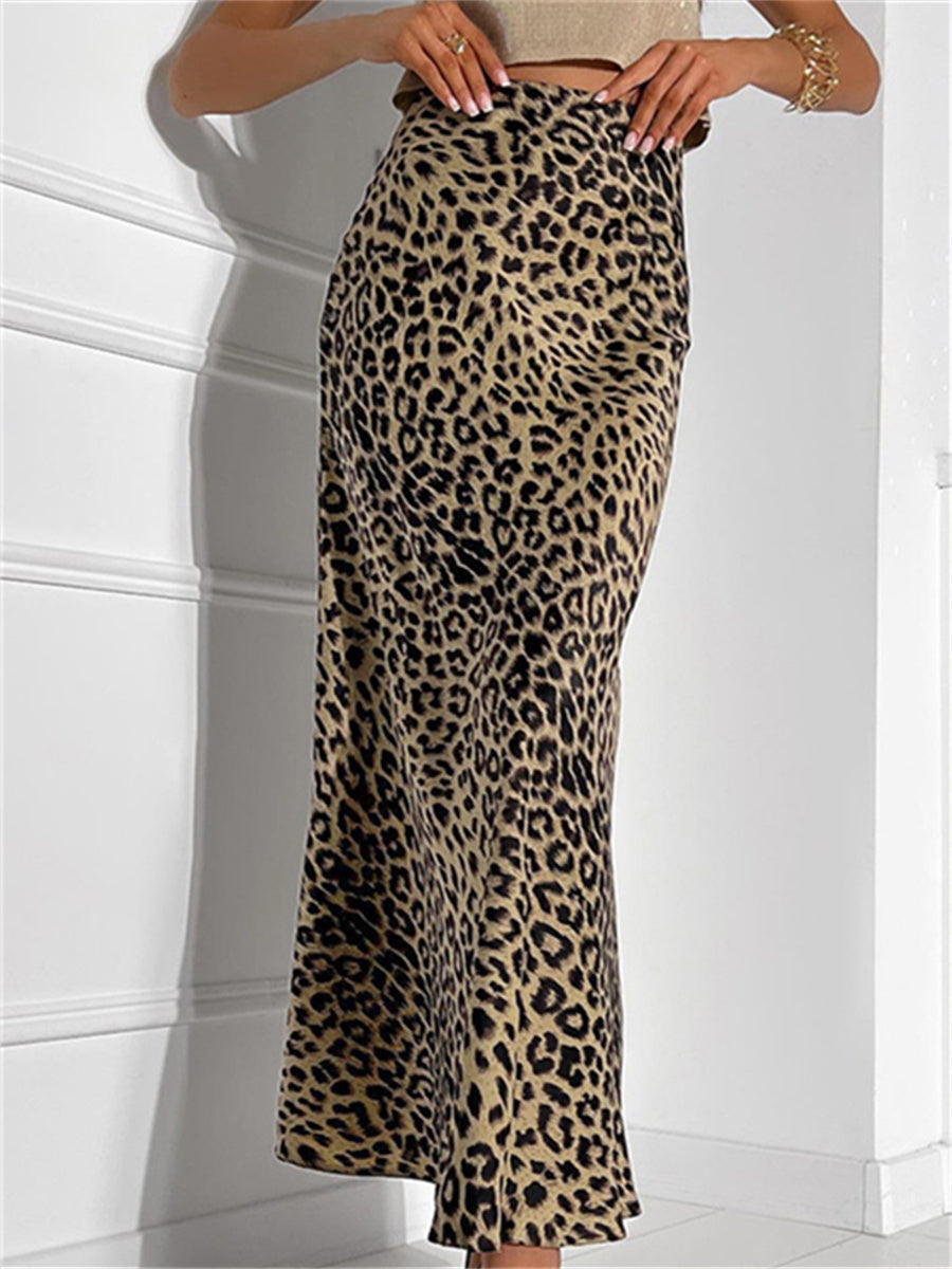 Liber Summer Women's Daily Casual Leopard Print Slim Skirt