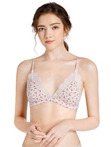 Liber Women's Floral Lace 1/2 Cup Wire-Free Push-Up Bra