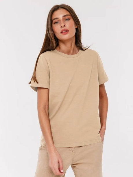 Liber summer women's daily casual solid color round neck short sleeve loose T-shirt