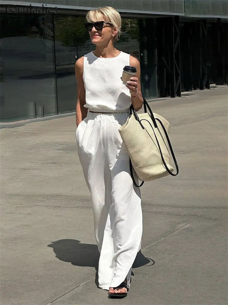 Liber summer women's daily casual solid color round neck loose 2-piece Sets