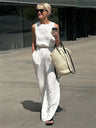 Liber summer women's daily casual solid color round neck loose 2-piece Sets