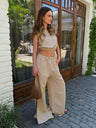 Liber summer women's daily casual solid color round neck loose 2-piece Sets