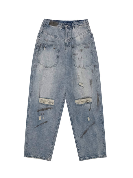 Liber reverse design dirty painted vintage washed ripped jeans