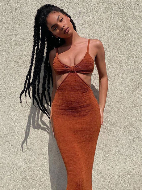 Liber Summer Women's Beach Solid Color V Neck Sleeveless Maxi Dresses