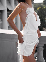 Liber Summer Women's Beach Solid Color Swing Neck Sleeveless Mini&Short Dresses