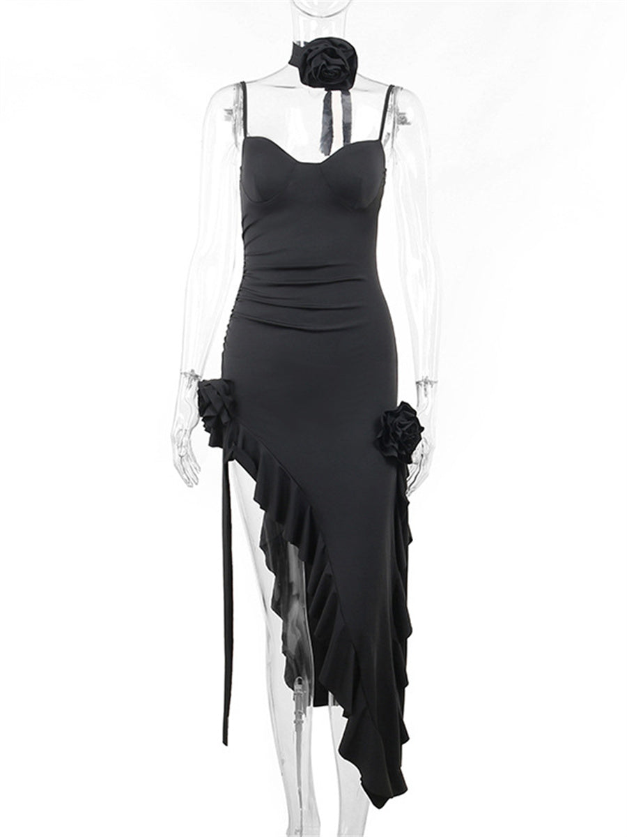 Liber Summer Women's Beach Solid Color One-shoulder Sleeveless Mini&Short Dresses