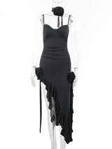 Liber Summer Women's Beach Solid Color One-shoulder Sleeveless Mini&Short Dresses