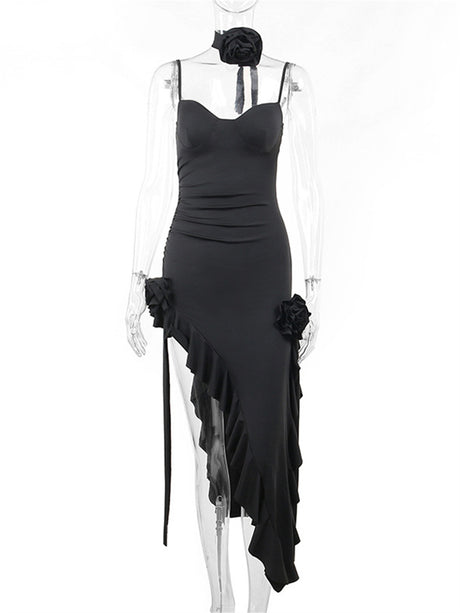 Liber Summer Women's Beach Solid Color One-shoulder Sleeveless Mini&Short Dresses