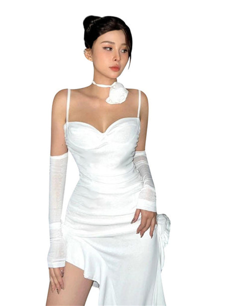 Liber Summer Women's Beach Solid Color One-shoulder Sleeveless Mini&Short Dresses