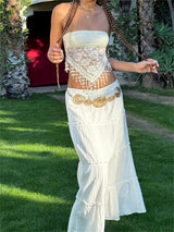 Liber summer women's bohemian tassel woven flower one-shoulder sleeveless slim-fitting camisole