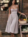 Liber Summer Women's Pastoral 5 Solid Color Strap Maxi Dresses