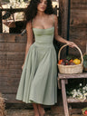 Liber Summer Women's Pastoral 5 Solid Color Strap Maxi Dresses