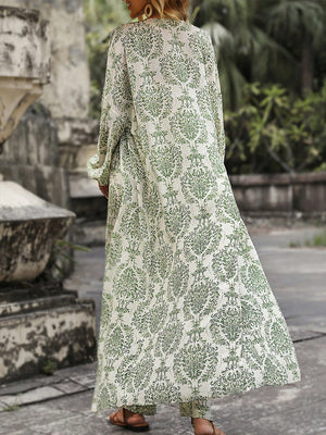 Liber Summer Women's Bohemian Print Long Sleeve Two-piece Suit