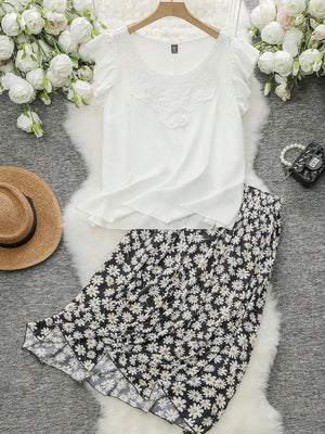 Liber Summer Women's Pastoral Print Round Neck Skirt