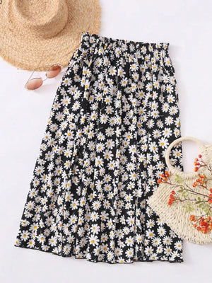 Liber Summer Women's Pastoral Print Round Neck Skirt