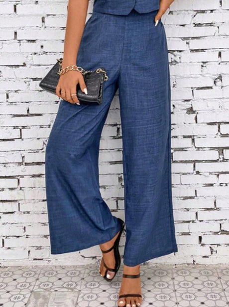 Liber summer women's daily casual solid color denim V-neck sleeveless two-piece suit