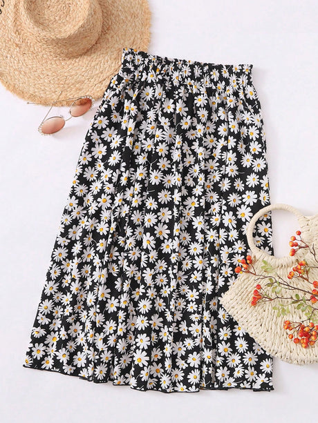 Liber Summer Women's Pastoral Print Round Neck Skirt