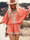 Liber Summer Women's Bohemian Print V-Neck Short Sleeve Two-Piece Set