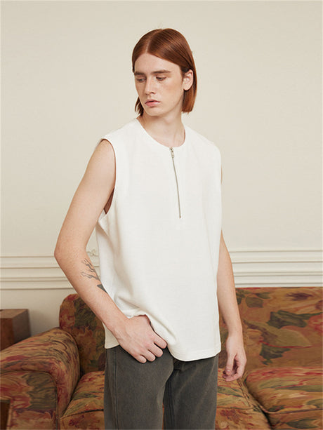 Liber Men's SS 3 Colors Solid Zipper Design Tank Top
