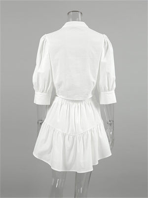 Liber summer women's daily casual solid color stand collar puff sleeve slim suit