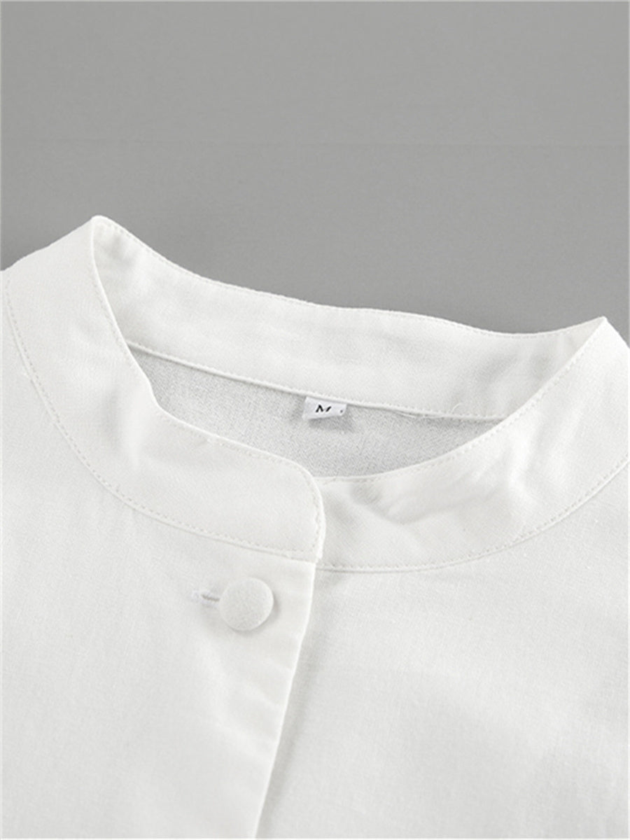 Liber summer women's daily casual solid color stand collar puff sleeve slim suit
