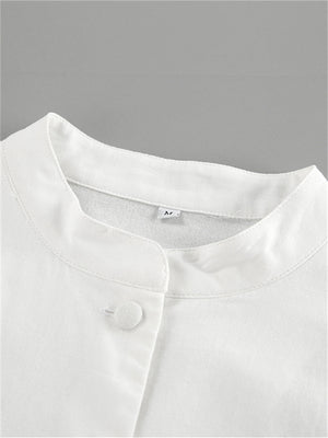 Liber summer women's daily casual solid color stand collar puff sleeve slim suit
