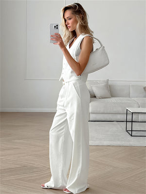 Liber Summer Women's Daily Casual Solid Color V-Neck Sleeveless Slim Suit