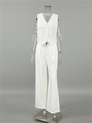 Liber Summer Women's Daily Casual Solid Color V-Neck Sleeveless Slim Suit