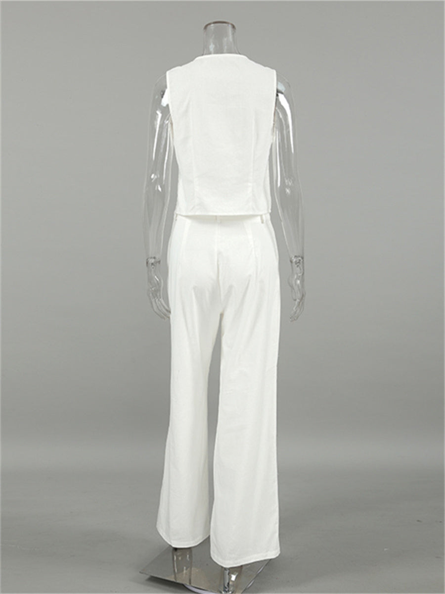 Liber Summer Women's Daily Casual Solid Color V-Neck Sleeveless Slim Suit