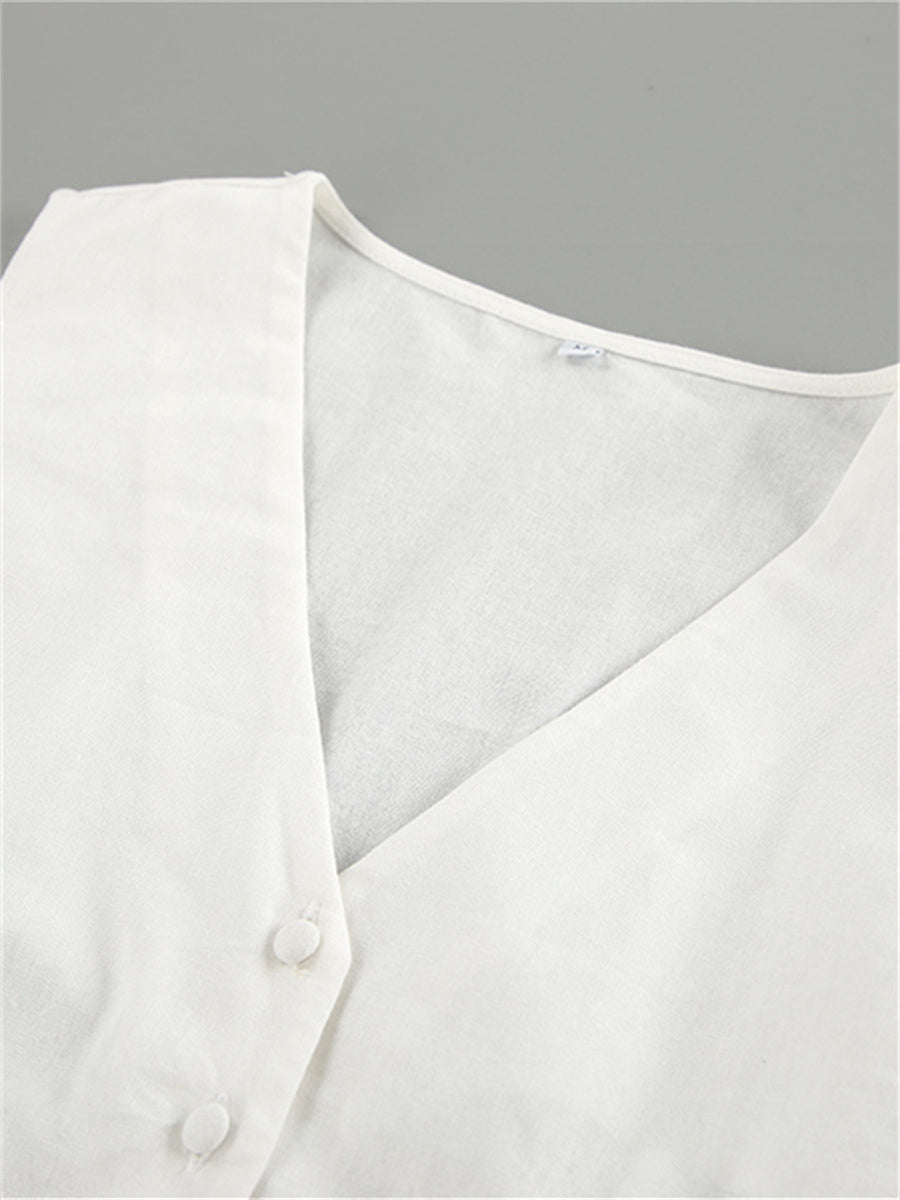 Liber Summer Women's Daily Casual Solid Color V-Neck Sleeveless Slim Suit