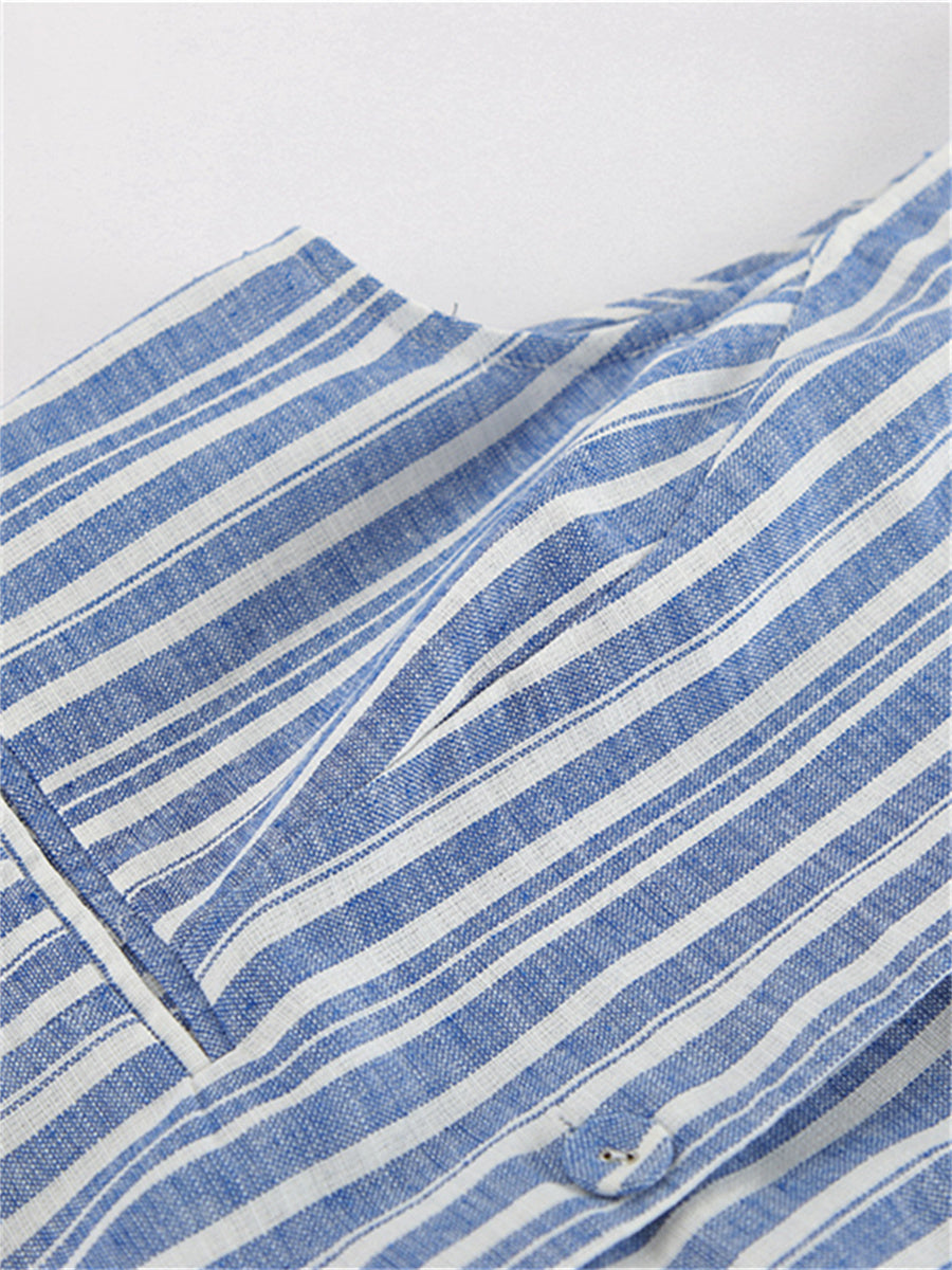 Liber Summer Women's Daily Casual Striped V-Neck Sleeveless Slim Suit