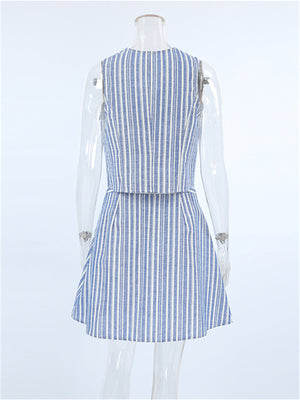 Liber Summer Women's Daily Casual Striped V-Neck Sleeveless Slim Suit